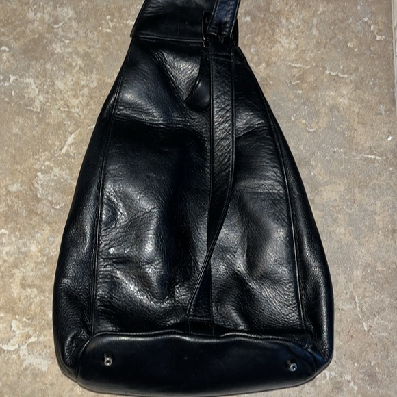 Perlina Black Leather Organizer Backpack Purse